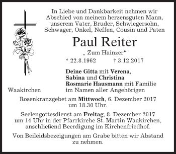 Traueranzeigen Von Paul Reiter Trauer Merkur De