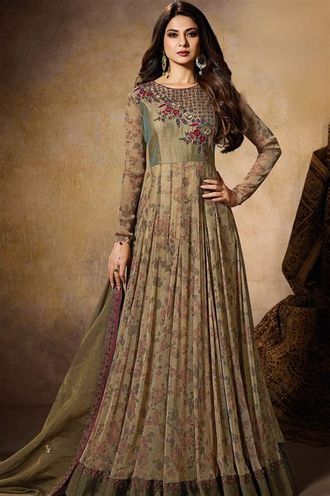 Jennifer Winget Green Silk Embroidered Floor Length Anarkali Suit 11025