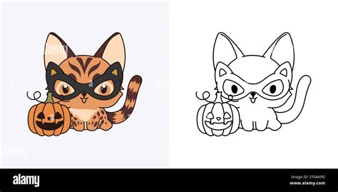 Kawaii Halloween Bengal Cat Clipart Multicolored And Black And White