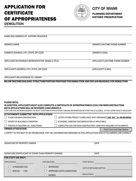 Fillable Online Application For Certificate Of Appropriateness City