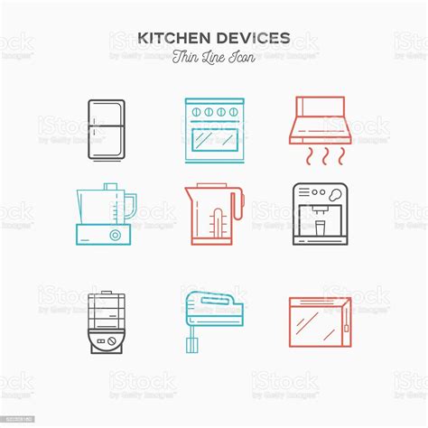 주방 장비 냉장고 혼합기에서 포스터 여윔 꺾은선형 아이콘 Cpu에 대한 스톡 벡터 아트 및 기타 이미지 Cpu 곧은 기업