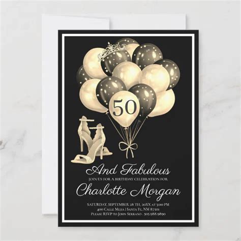 50th Birthday Party 50 Fabulous Black White Invitation Zazzle