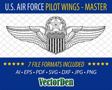 Us Air Force Pilot Wings Master Vector Pilot Badge Insignia Etsy