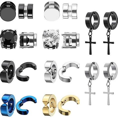 2cfun Magnetic Earrings For Men Clip On Earrings Hoop Cross