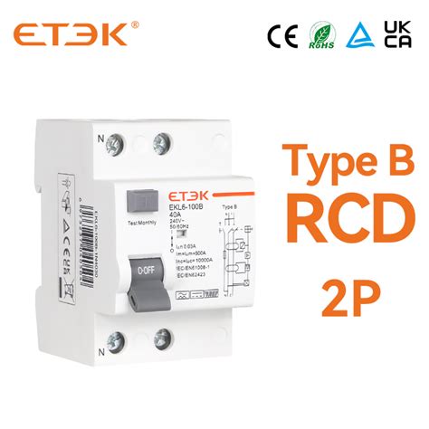 ETEK RCCB Type B EKL6 100B 2P วงจรเบรกเกอรปจจบนทเหลอรว Evse