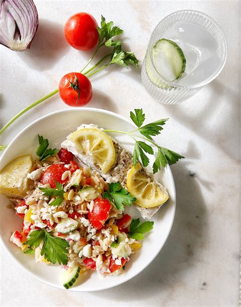 Lemon Halibut With Vegetable Orzo