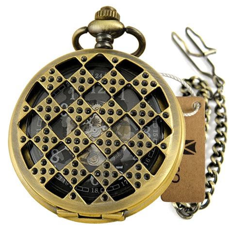 VIGOROSO Mechanical Pocket Watch Hand Winding Hollowed Out Skeleton