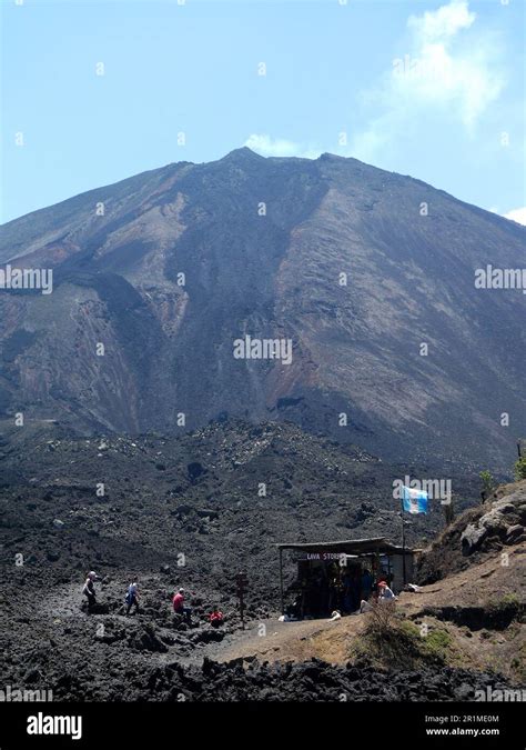 Pacaya Volcano Hiking Tour With Volcanic Rocks In Guatemala Stock Photo