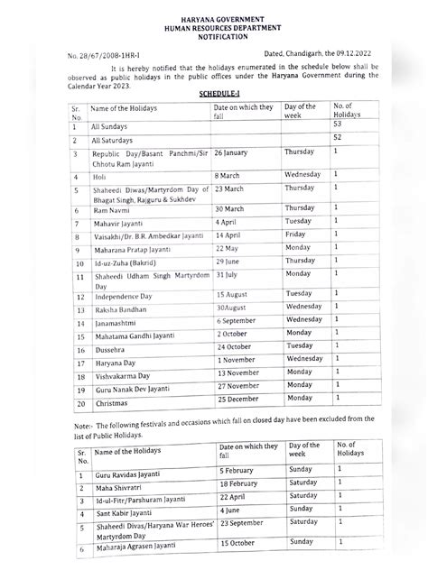 Haryana Govt Holidays List Pdf Instapdf