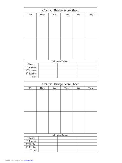 Bridge Score Sheet - 6 Free Templates in PDF, Word, Excel Download