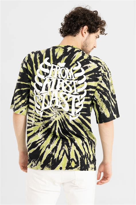 Buy Mens From First To Last Black Tie Dye Oversized T Shirt Online