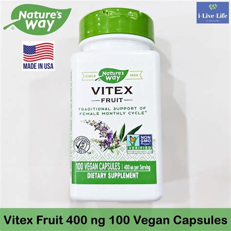 ไวเทกซ Vitex Fruit 400 mg 100 Vegetarian Capsules Nature s Way