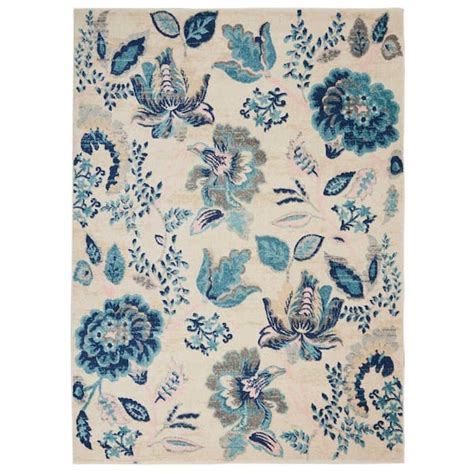 Nourison Tranquil Ivory Light Blue 5 Ft X 7 Ft Floral Modern Area Rug