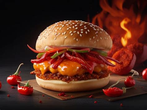 Premium Photo | Zinger spicy burger and fries