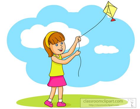 Kids Clipart- girl_flying_kite_1030 - Classroom Clipart