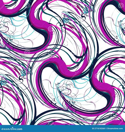 Abstract Seamless Pattern Of Curvy Lines In Dramatic Color Palette