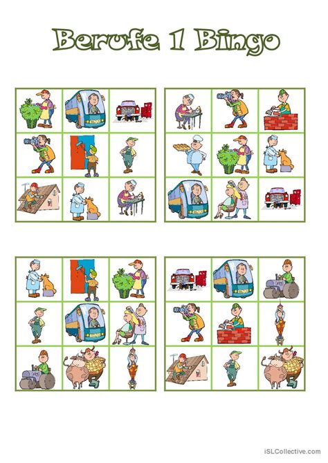 Berufe 1 Bingo Deutsch DAF Arbeitsblätter pdf doc