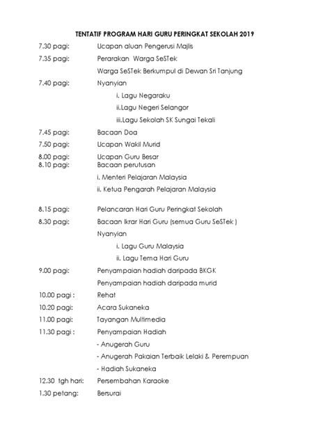 Tentatif Program Hari Guru Peringkat Sekolah 2019 New Pdf