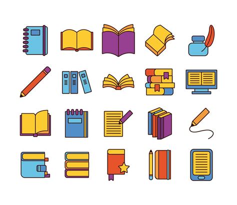 Bundle Of Twenty Books Literature Set Collection Icons Vector