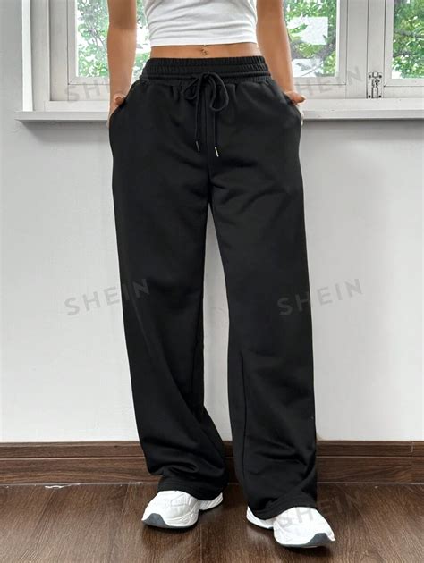 Shein Ezwear Pantalon De Surv Tement Ample Noir Jambe Large Droite