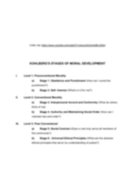 SOLUTION: Kohlberg s stages of moral development - Studypool