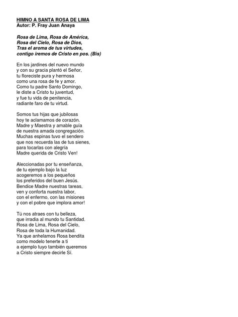 Himno A Santa Rosa De Lima Pdf Cristo Título Comportamiento