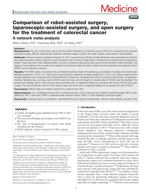 Pdf Comparison Of Robot Assisted Surgery Laparoscopic Assisted