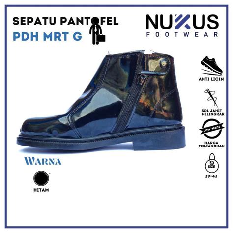 Promo Sepatu PDH Resleting Pantofel Pria Formal Hitam Glossy Kulit