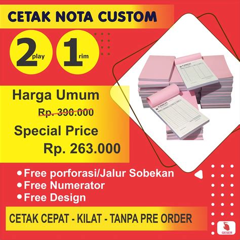 Jual Cetak Buku Nota 1 Rim 2 Ply Rangkap Percetakan Custom Ncr Invoice