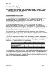 Unit 1 Activity Phylogeny Pdf BIOL 1309 Activity For Unit 1