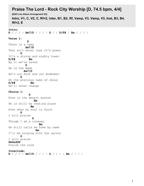 Praise The Lord (Live) Chords PDF (Rock City Worship) - PraiseCharts