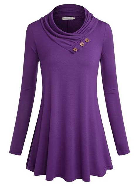 Purple Long Sleeve Cowl Neck Tunic Top