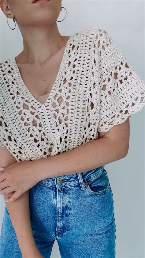 Crochet Crocheting Summer Crochet Top Tee Blouse White Ivory