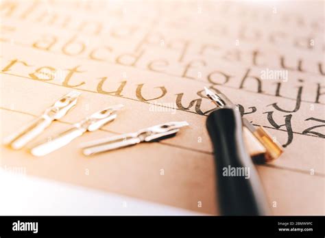 Latin Alphabet Written In Calligraphic Handwriting Fountain Pen