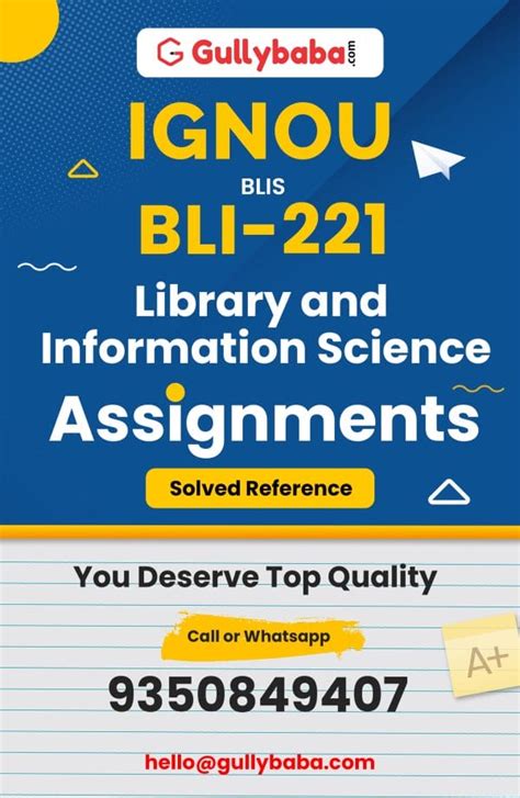 IGNOU BLI 221 Solved Assignment Library And Information Science BLIS