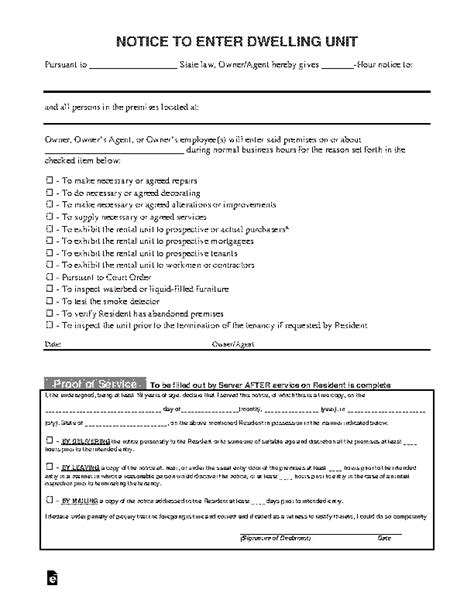 Landlords Notice To Enter Dwelling Unit Template Pdfsimpli