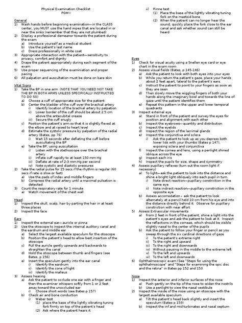 Physical Examination Checklist | PDF | Knee | Foot