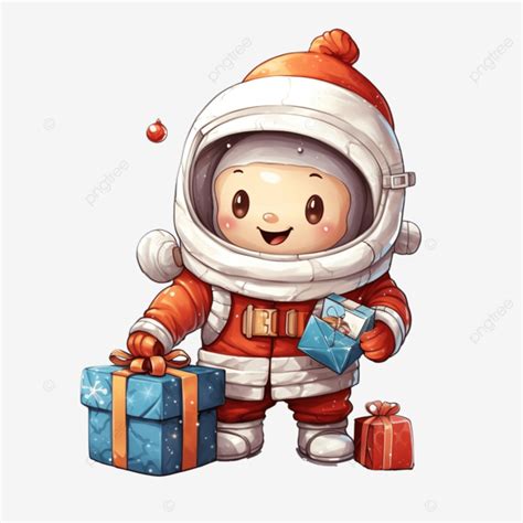 Astronauta Bonito Dos Desenhos Animados Chapéu De Natal E Presentes