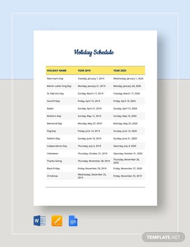 11+ Holiday Schedule Templates - Free Word, Excel, PDF Format Download!