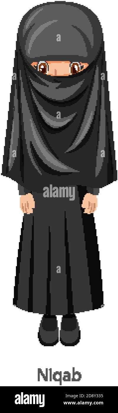 A Woman Wearing Niqab Islamic Traditional Veil Cartoon Character