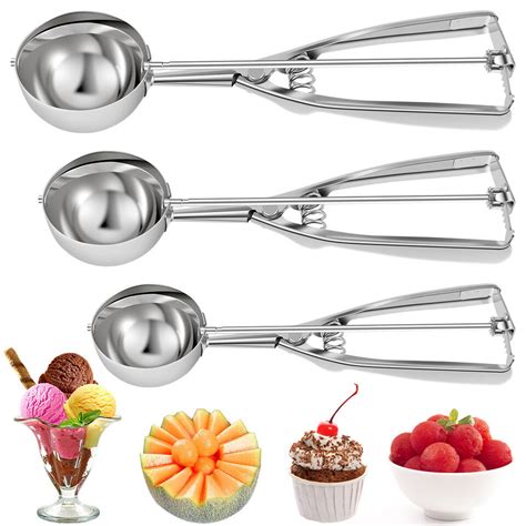 3pcs Ice Cream Scoop Set Stainless Steel Cookie Scooper Ergonomic Ice