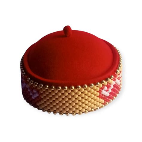 Igbo Beaded Red Cap Royalty Igbo Hat Chieftaincy Red Hat Igbo Ozo Cap