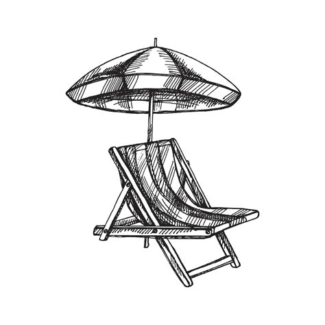 Hand drawn sketch of beach chair with beach umbrella. Vintage ...