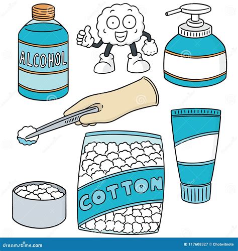 Vector Set Of Forcep Alcohol And Sterile Cotton Cartoondealer