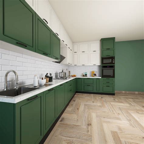 Spacious Green L Shaped Kitchen Design Livspace