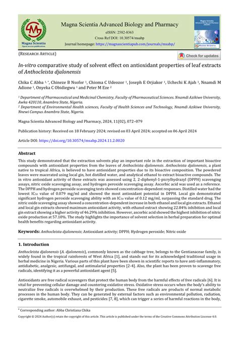 Pdf In Vitro Comparative Study Of Solvent Effect On Antioxidant