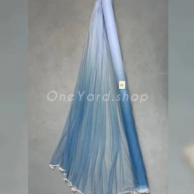 Silver Glued Ombre Blue Glitter Mesh Tulle Fabric Oneyard