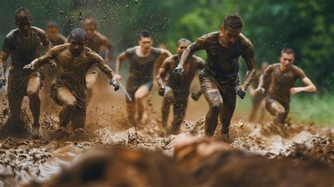 Premium Photo Tough Mudder Competitors Racing Through The Mud