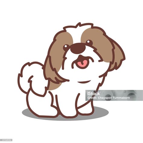 可愛的 Shih Tzu 狗坐著微笑卡通圖示 向量插圖向量圖形及更多西施狗圖片 西施狗 狗 卡通 Istock