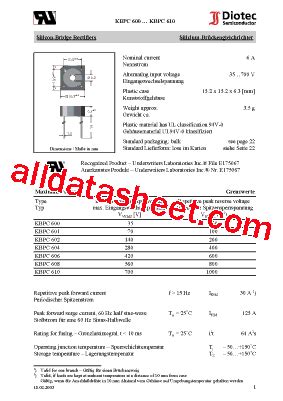 KBPC604 데이터시트 PDF Diotec Semiconductor